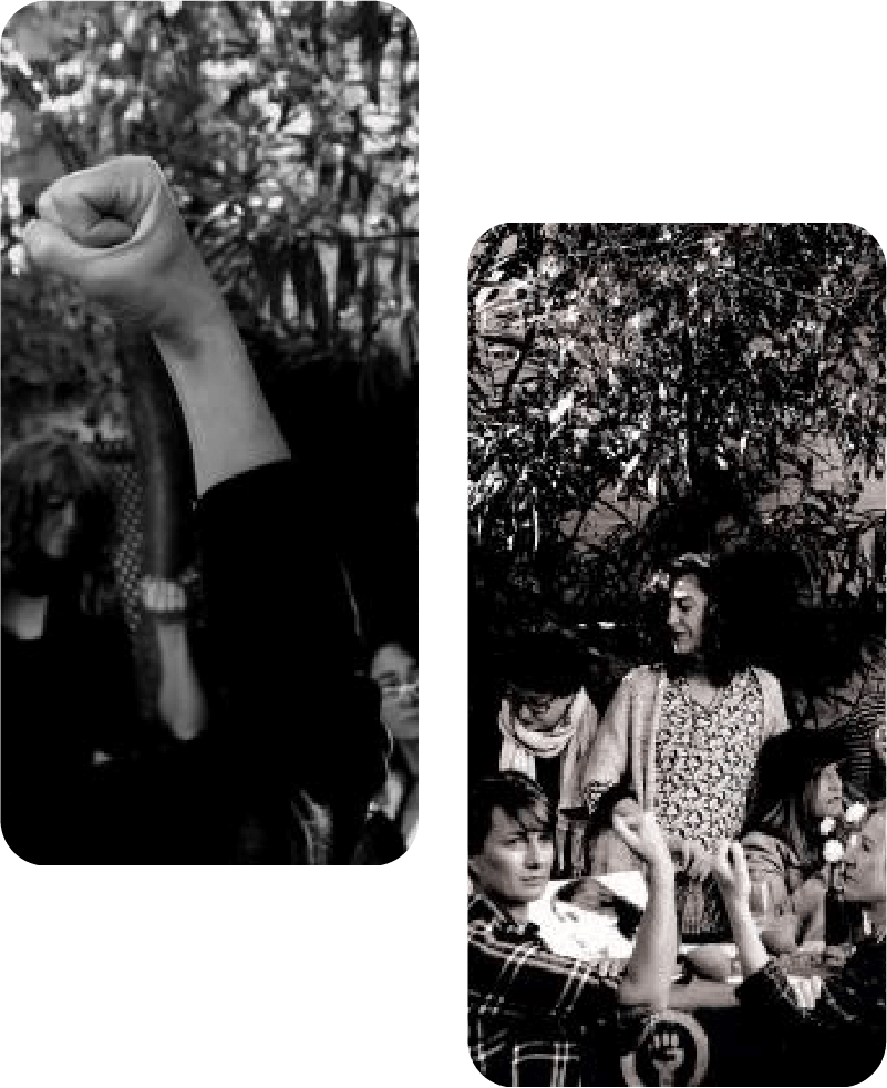 Dos fotografías de mujeres levantando el puño